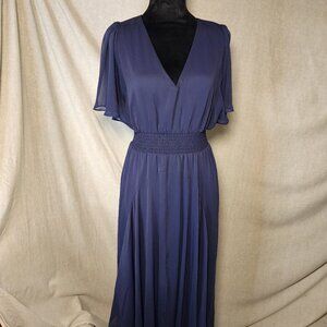 Express Dress Womens Small Elegant Navy Blue Chiffon Midi Occasion Wedding Dance